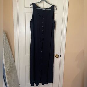 J. Jill Button Down Sleeveless MIDI Shift Dress Black W/Drawstring Waist XL Tall